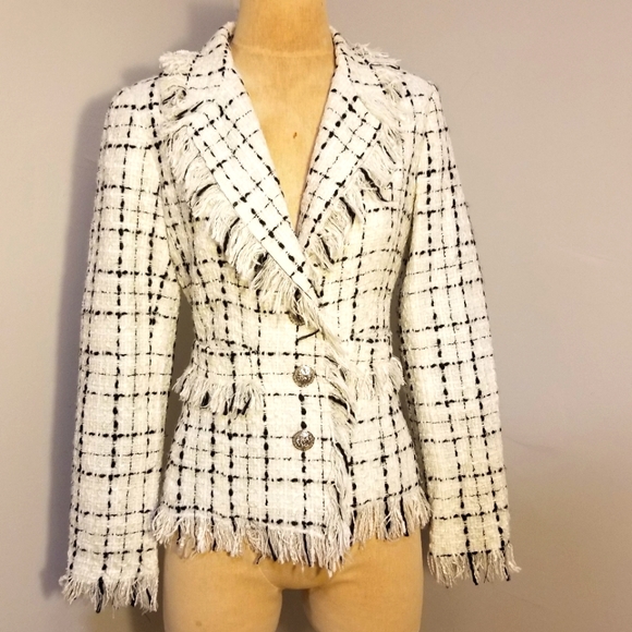 Giancarlo Ferrari Jackets & Blazers - GIANCARLO FERRARI BLAZER BLACK & WHITE WOVEN PLAID SUIT JACKET PREPPY WORK SZ 4